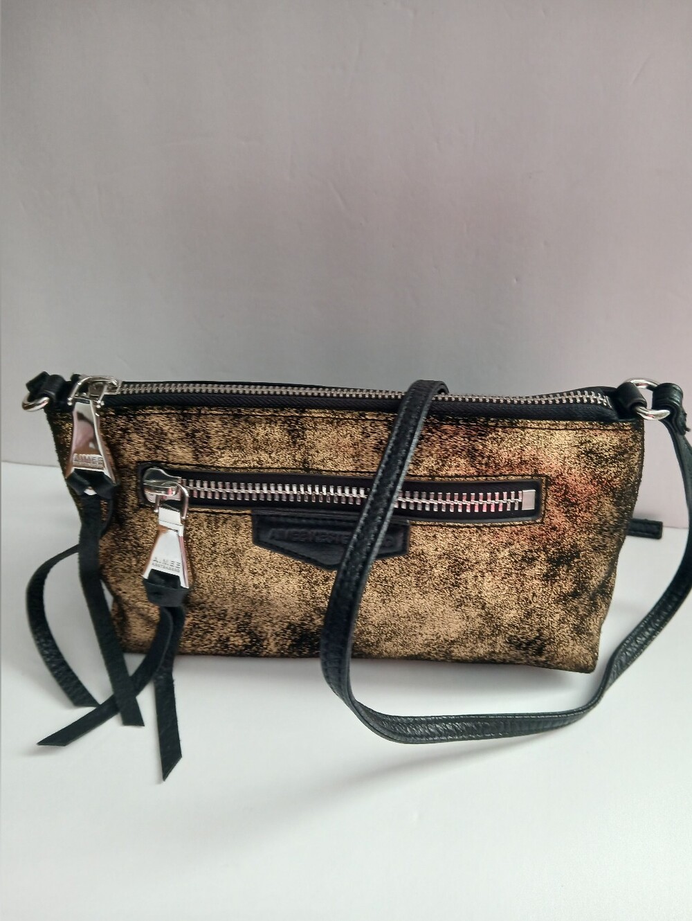 Aimee Kestenberg Black & Metallic Gold Flake Crossbody Bag